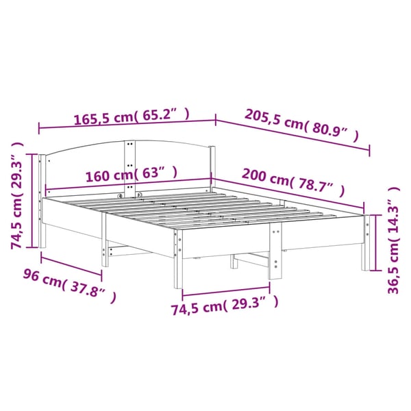 vidaXL Sengeramme uten madrass voksbrun 160x200 cm heltre furu