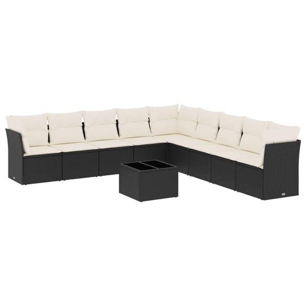 vidaXL sofasæt til haven 10 dele med hynder polyrattan sort