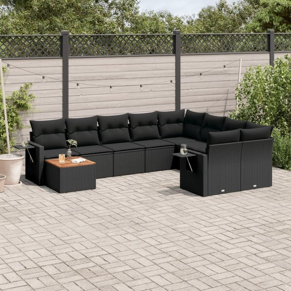 vidaXL sofasæt til haven 10 dele med hynder polyrattan sort