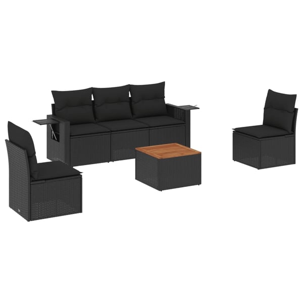 vidaXL sofasæt til haven 6 dele med hynder polyrattan sort