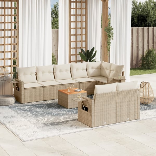 vidaXL sofasæt til haven 9 dele med hynder polyrattan beige