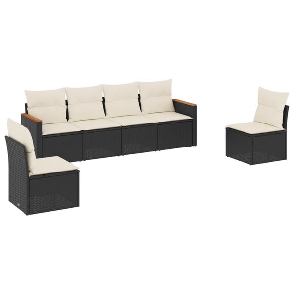 vidaXL Loungegrupp med dynor 6 delar svart konstrotting