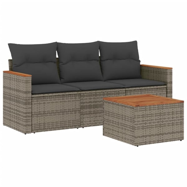 vidaXL sofasæt til haven 4 dele med hynder polyrattan grå