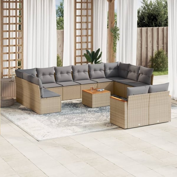 vidaXL spisebordssæt til haven 13 dele med hynder polyrattan beige