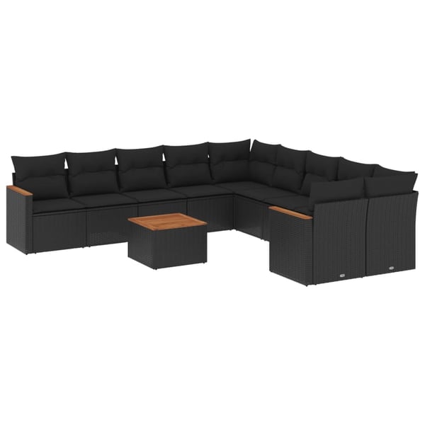 vidaXL sofasæt til haven 11 dele med hynder polyrattan sort