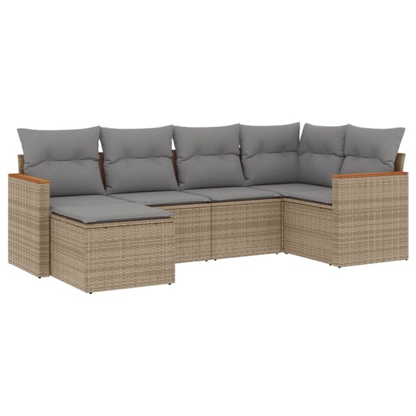 vidaXL havesofasæt 6 dele med hynder polyrattan beige