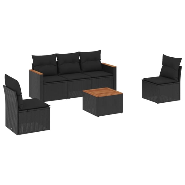 vidaXL sofasæt til haven 6 dele med hynder polyrattan sort