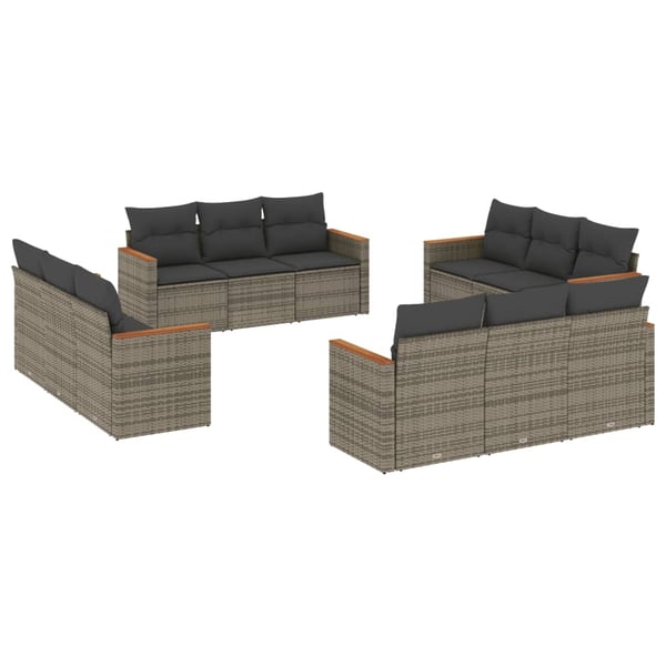 vidaXL sofasæt til haven 12 dele med hynder polyrattan grå