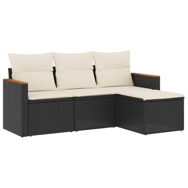 vidaXL sofasæt til haven 4 dele med hynder polyrattan sort
