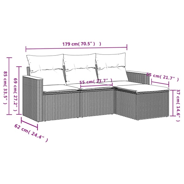 vidaXL sofasæt til haven 4 dele med hynder polyrattan sort