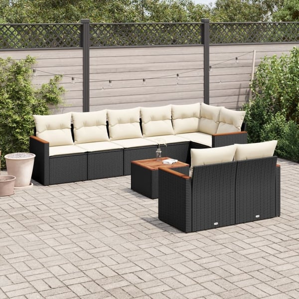 vidaXL sofasæt til haven 9 dele med hynder polyrattan sort