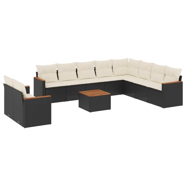 vidaXL sofasæt til haven 11 dele med hynder polyrattan sort