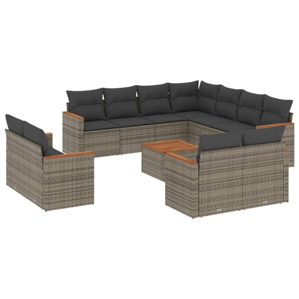 vidaXL sofasæt til haven 12 dele med hynder polyrattan grå