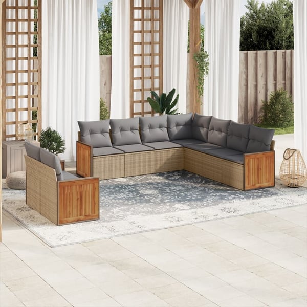 vidaXL sofasæt til haven 9 dele med hynder polyrattan beige