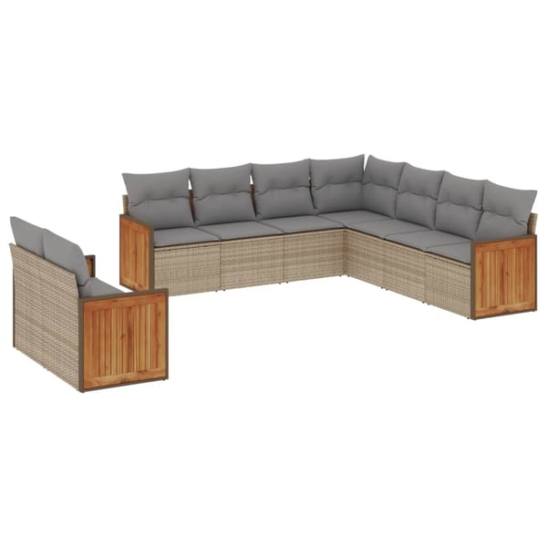 vidaXL sofasæt til haven 9 dele med hynder polyrattan beige