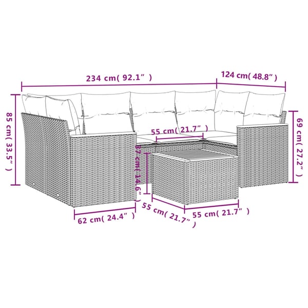 vidaXL havesofasæt 7 dele med hynder polyrattan beige