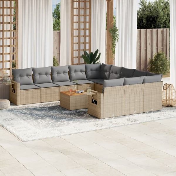 vidaXL sofasæt til haven 12 dele med hynder polyrattan beige