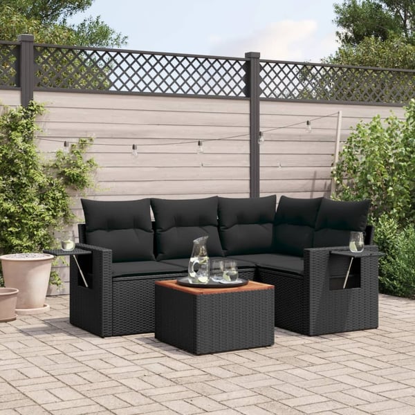 vidaXL Loungegrupp för trädgården med dynor 5 delar svart konstrotting
