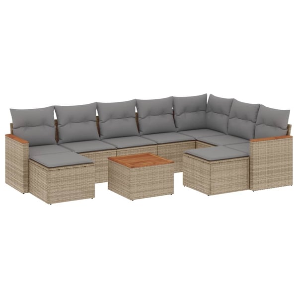 vidaXL havesofasæt 10 dele med hynder polyrattan beige
