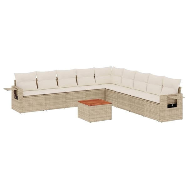 vidaXL sofasæt til haven 10 dele med hynder polyrattan beige