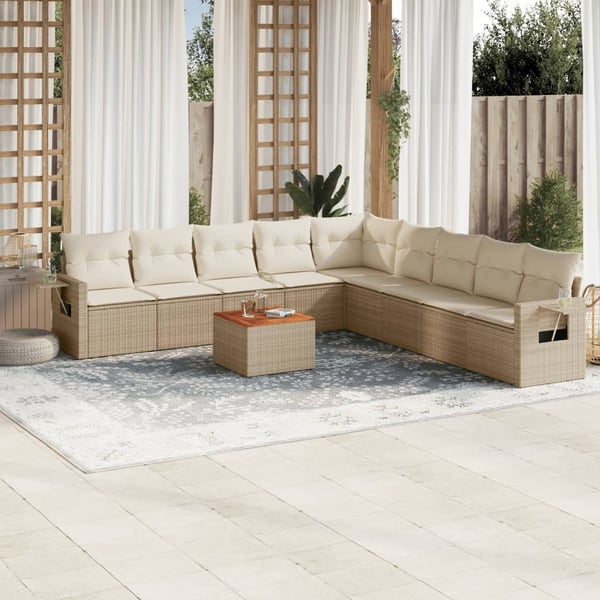 vidaXL sofasæt til haven 10 dele med hynder polyrattan beige