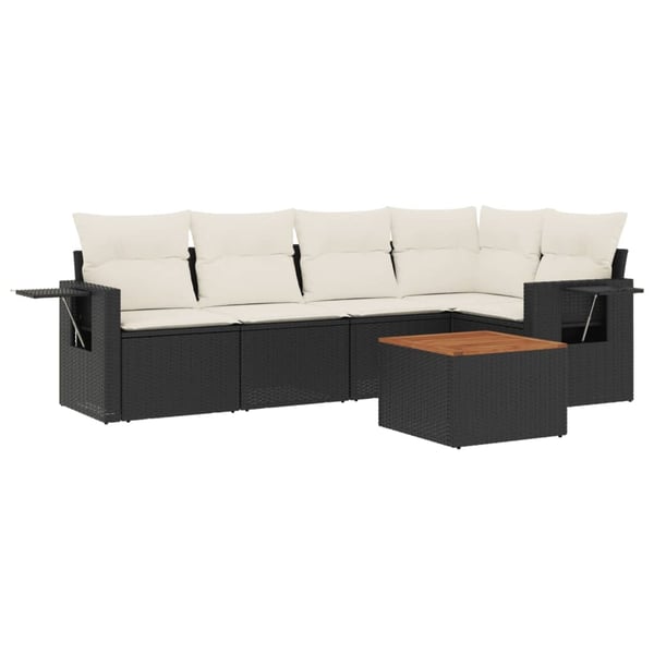 vidaXL Loungegrupp med dynor 6 delar svart konstrotting