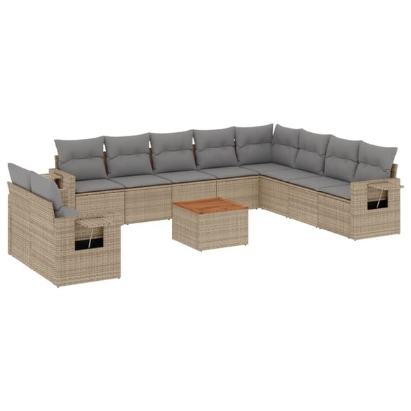 vidaXL sofasæt til haven 11 dele med hynder polyrattan beige
