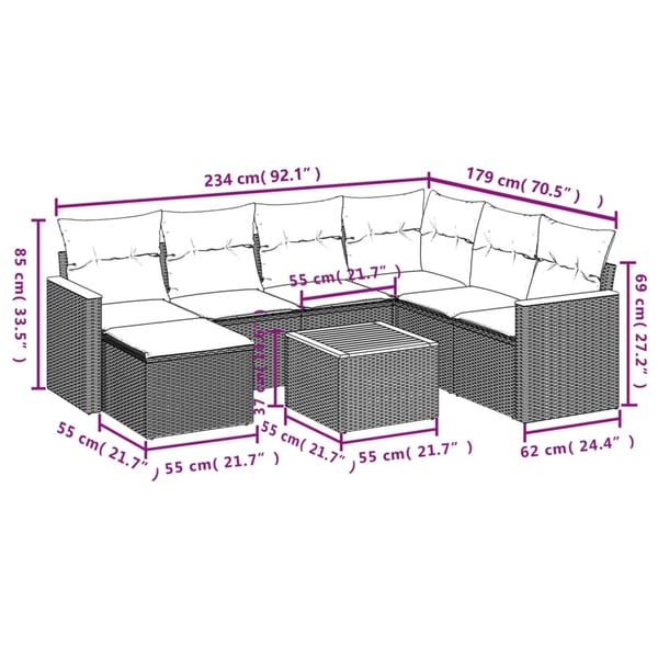 vidaXL havesofasæt 8 dele med hynder polyrattan beige