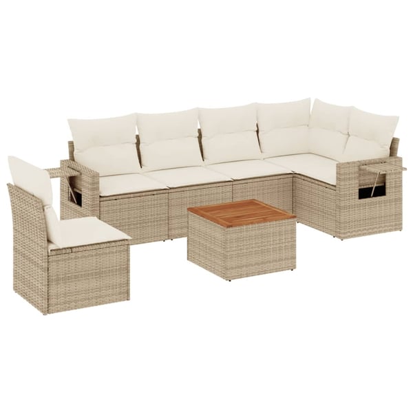 vidaXL sofasæt til haven 7 dele med hynder polyrattan beige