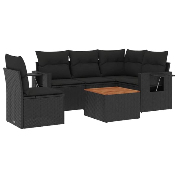 vidaXL sofasæt til haven 6 dele med hynder polyrattan sort