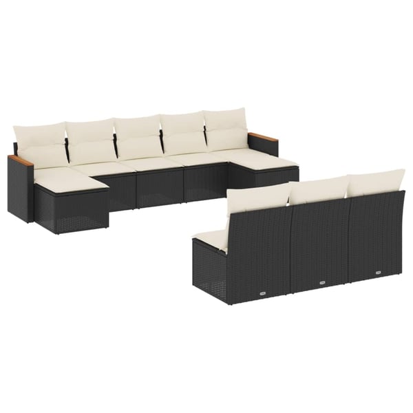 vidaXL Loungegrupp 10 delar med svarta dynor konstrotting