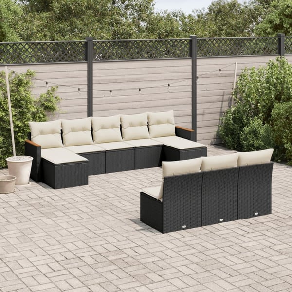 vidaXL Loungegrupp 10 delar med svarta dynor konstrotting
