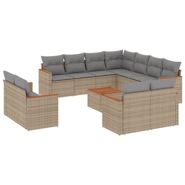 vidaXL havesofasæt 12 dele med hynder polyrattan beige