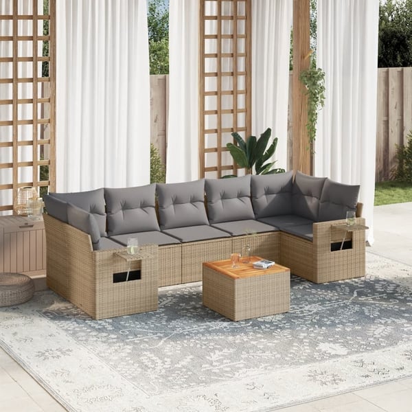 vidaXL sofasæt til haven 8 dele med hynder polyrattan beige