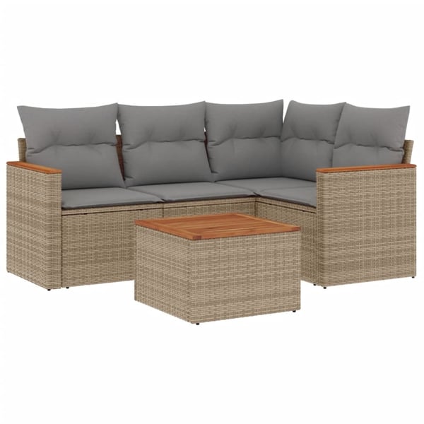 vidaXL havesofasæt 5 dele med hynder polyrattan beige