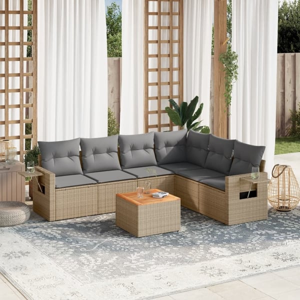 vidaXL sofasæt til haven 7 dele med hynder polyrattan beige