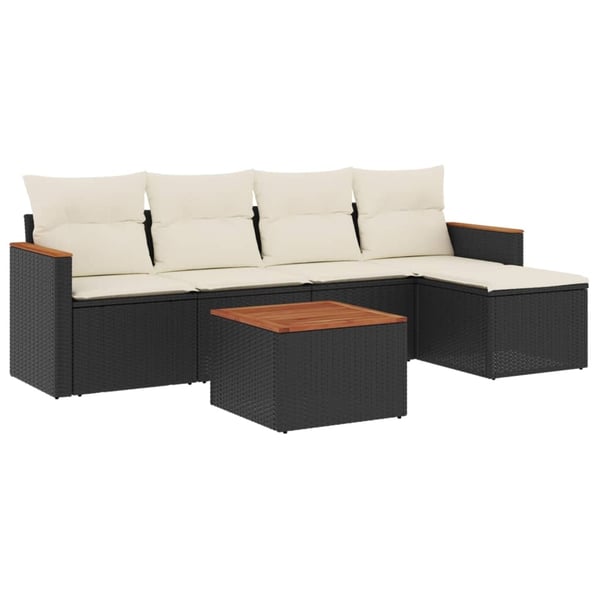 vidaXL sofasæt til haven 6 dele med hynder polyrattan sort