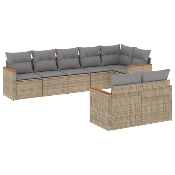 vidaXL havesofasæt 8 dele med hynder polyrattan beige