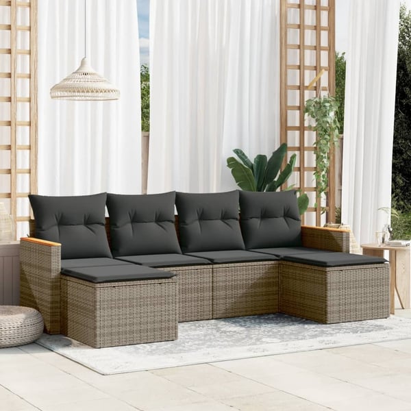 vidaXL sofasæt til haven 6 dele med hynder polyrattan grå