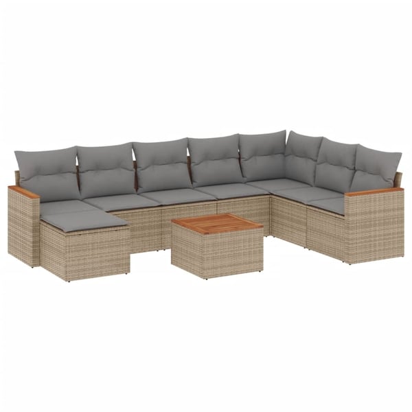 vidaXL spisebordssæt til haven 9 dele med hynder polyrattan beige