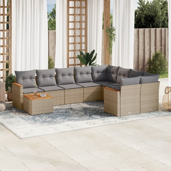 vidaXL havesofasæt 10 dele med hynder polyrattan beige