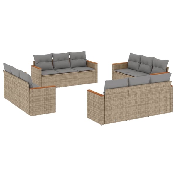vidaXL havesofasæt 12 dele med hynder polyrattan beige