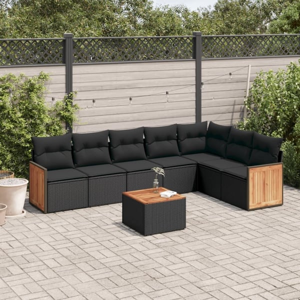 vidaXL sofasæt til haven 8 dele med hynder polyrattan sort