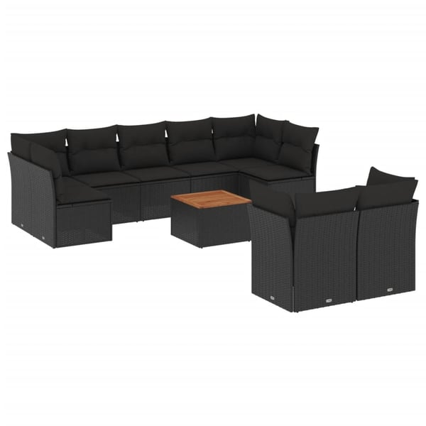 vidaXL sofasæt til haven 10 dele med hynder polyrattan sort