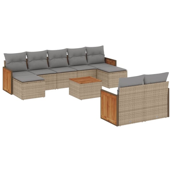 vidaXL sofasæt til haven 10 dele med hynder polyrattan beige