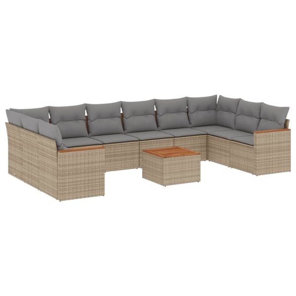 vidaXL havesofasæt 11 dele med hynder polyrattan beige