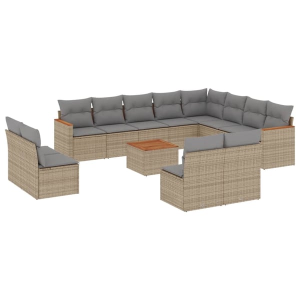 vidaXL spisebordssæt til haven 13 dele med hynder polyrattan beige