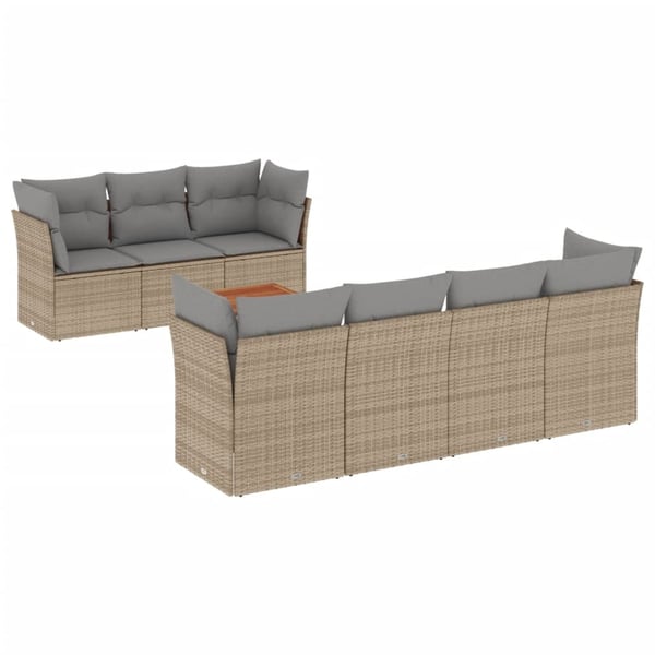 vidaXL havesofasæt 8 dele med hynder polyrattan beige