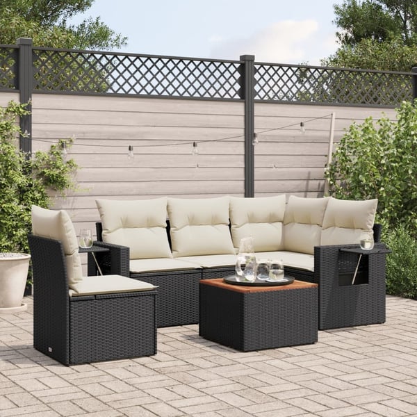 vidaXL sofasæt til haven 6 dele med hynder polyrattan sort