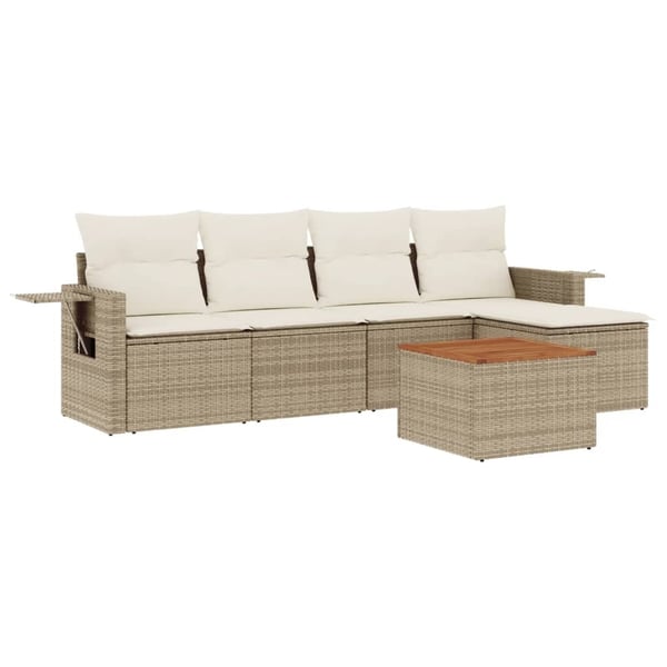 vidaXL sofasæt til haven 6 dele med hynder polyrattan beige